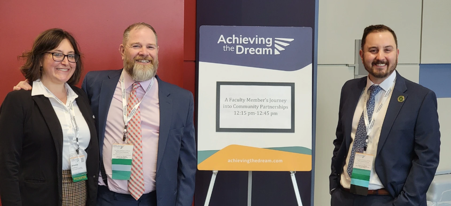 Amanda Karch, Professor Matthew Kenny, and Dean Drew Ledoux at the Achieving the Dream conference in Chicago